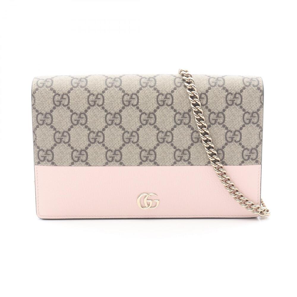 Gucci GG Marmont Supreme Shoulder Bag Canvas Leather Beige Pink